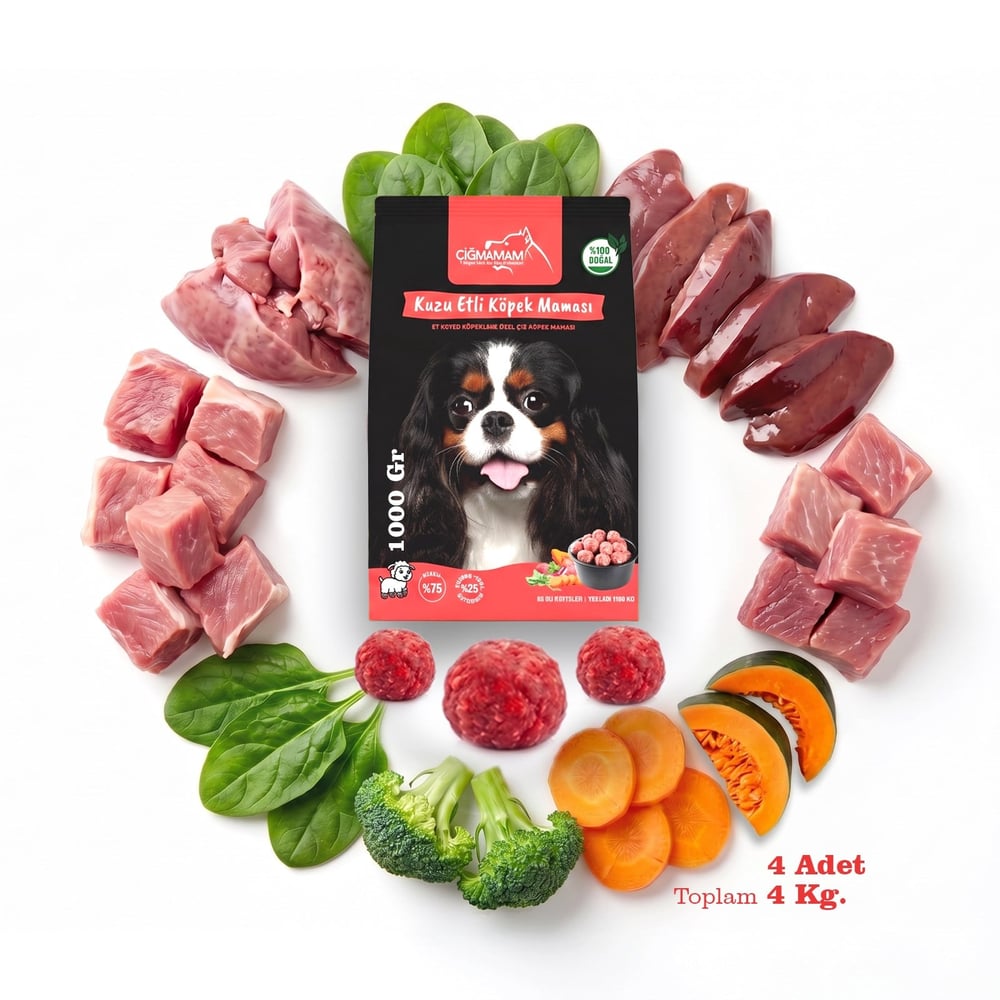 Kuzu Etli Tahılsız Barf Köpek Maması 4 Kg - 1000 g x 4