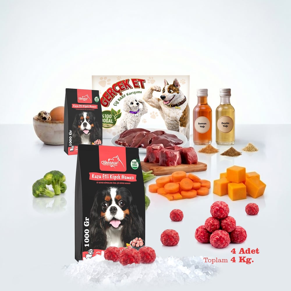 Kuzu Etli Tahılsız Barf Köpek Maması 4 Kg - 1000 g x 4