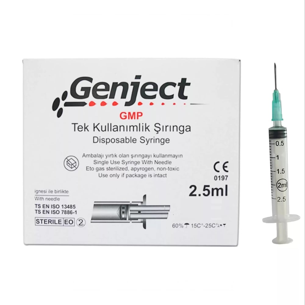 Genject Dental Enjektör 2,5ML Kilitli Kısa Şırınga 27gx40mm 250 Adet
