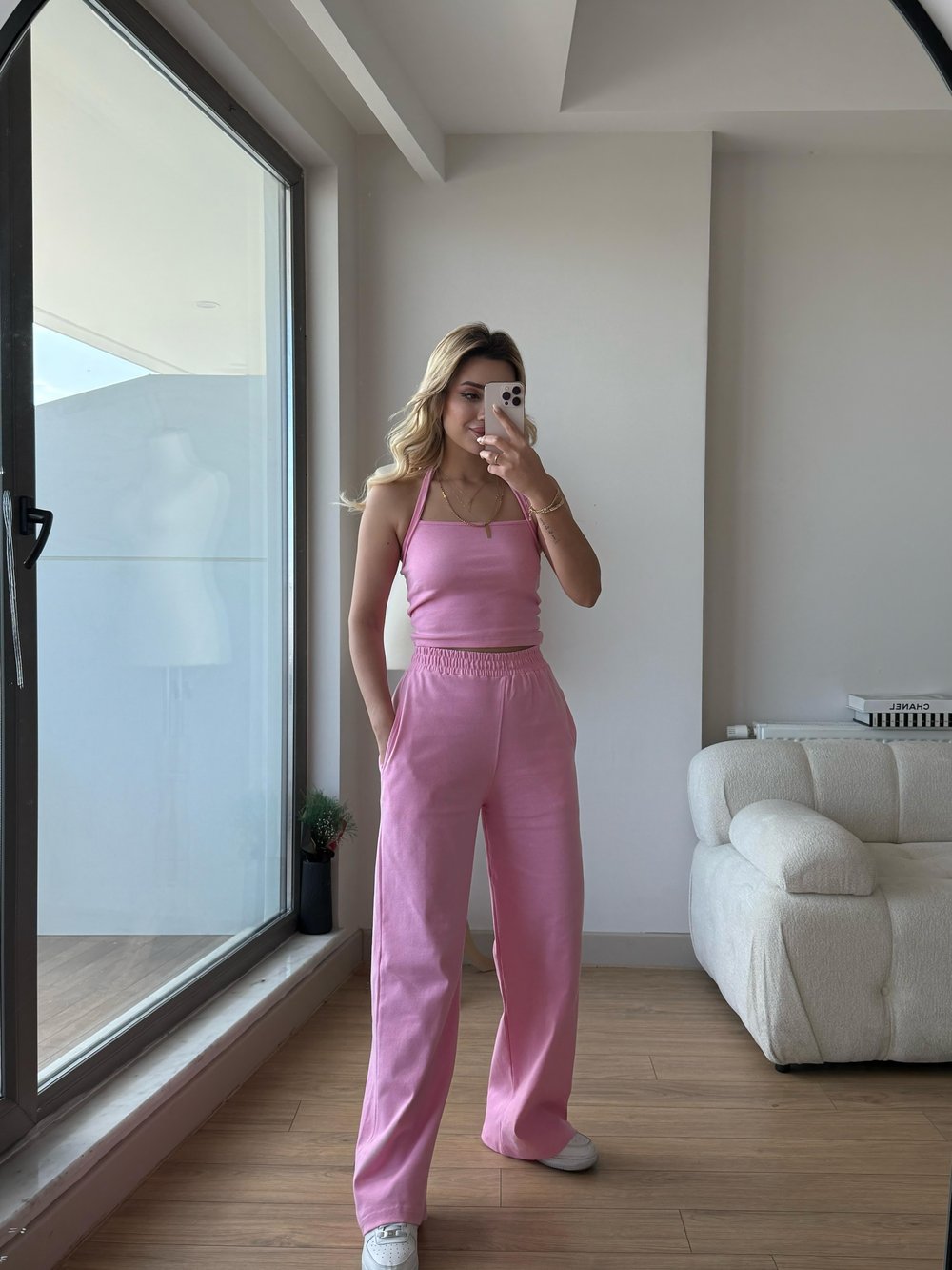 Boyun askılı takım pembe