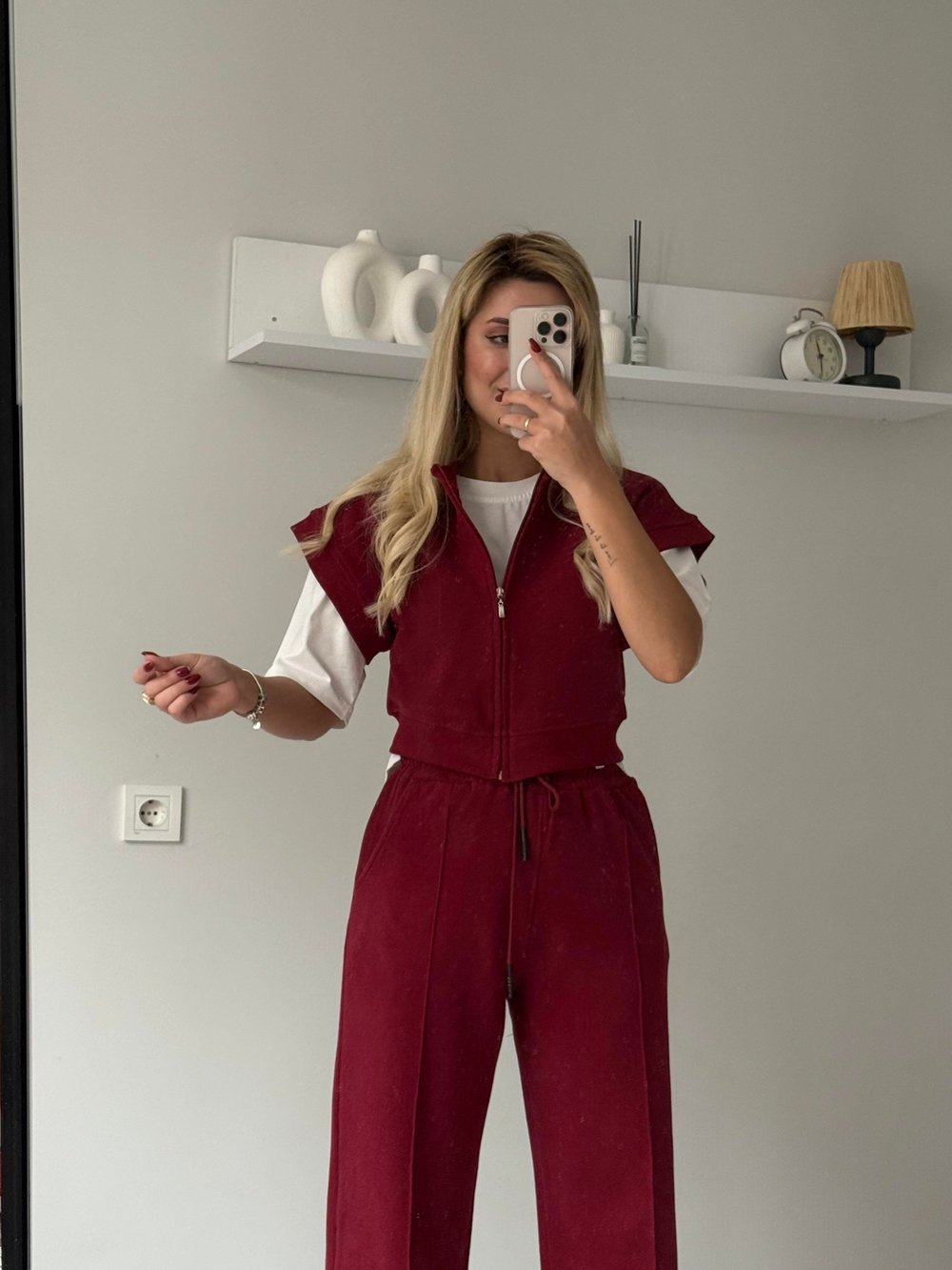 Fermuarlı yelek takım bordo