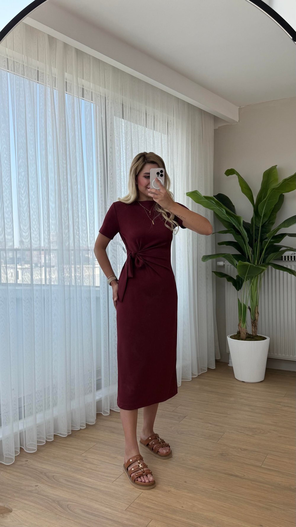 Modal elbise bordo