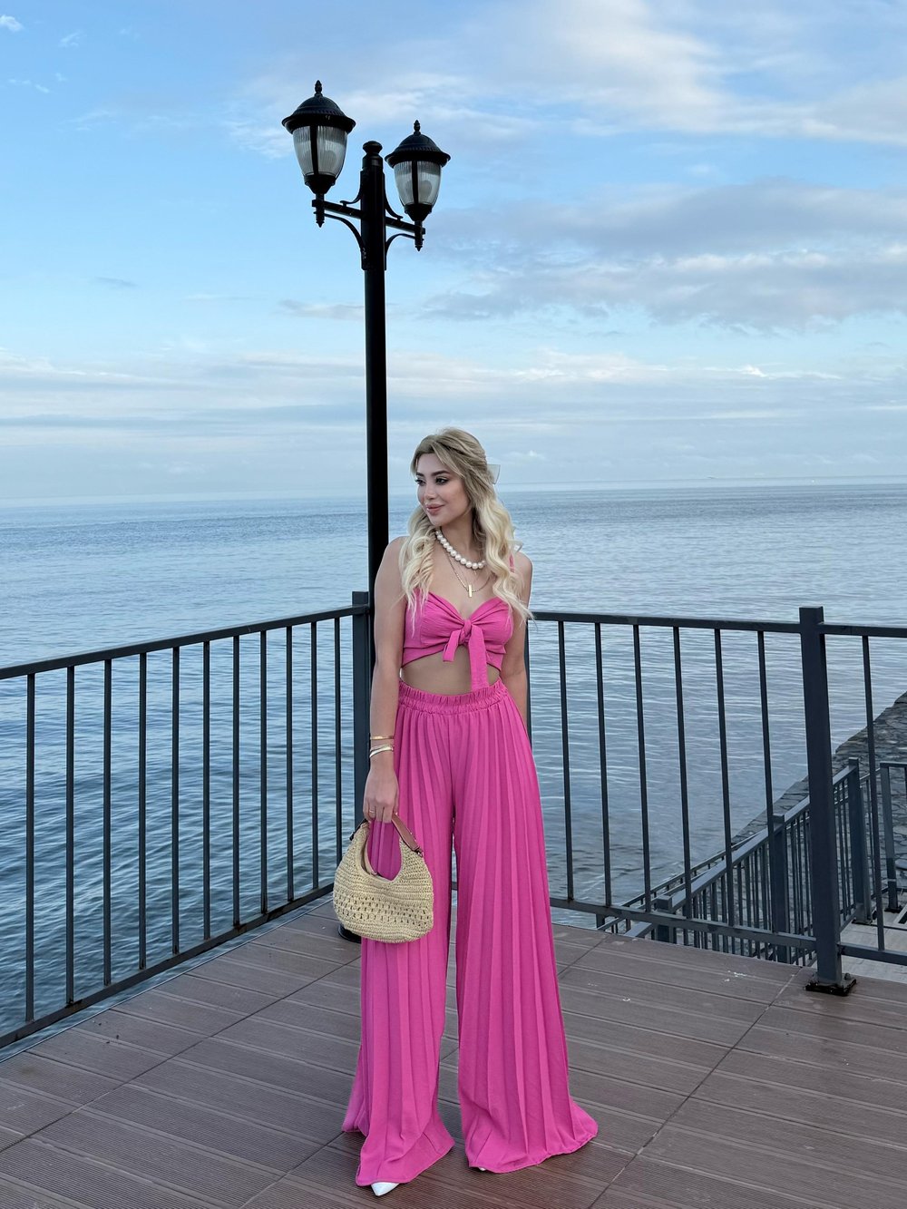 Piliseli pantolon takım pembe