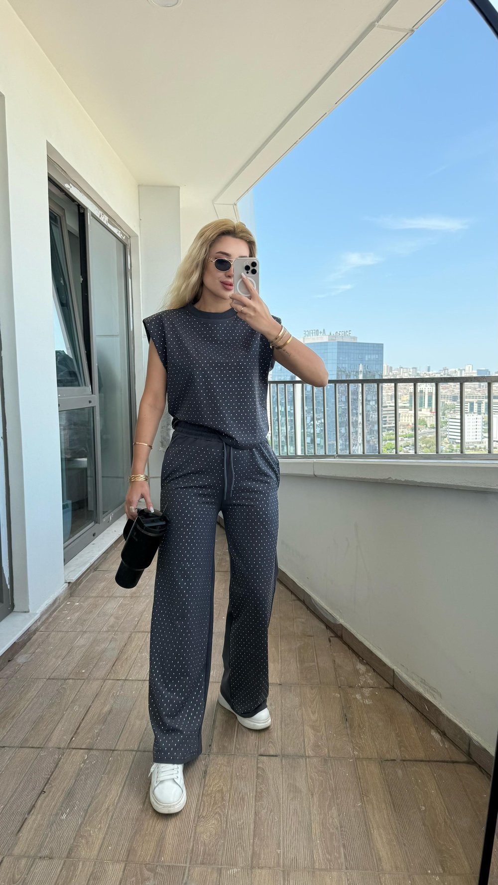 Taşlı tasarım takım antrasit