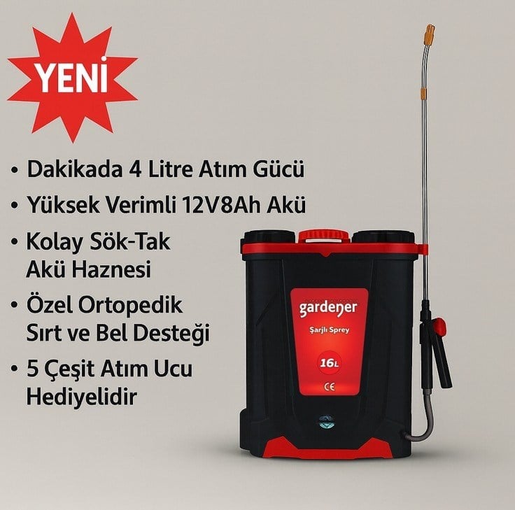 GARDENER 165516 ŞARJLI AKÜLÜ SIRT TİPİ İLAÇLAMA POMPASI 16 lt
