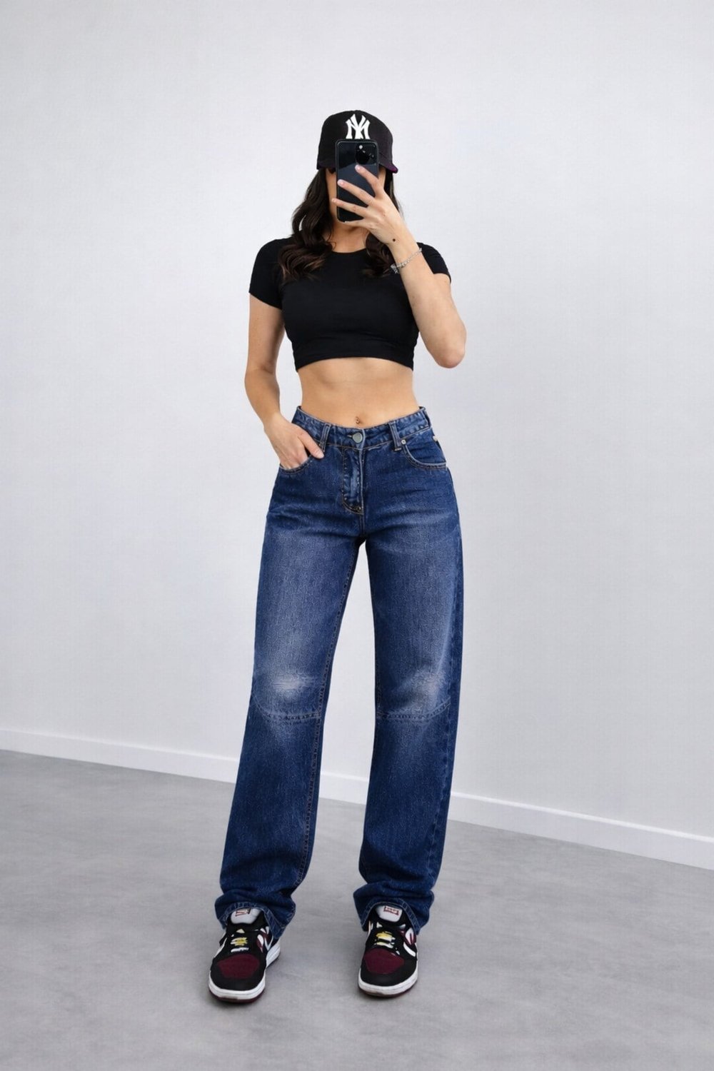 Baggy Toka Detaylı Bol Kesim Geniş Paça Rahat Baggy Jean Kot Pantolon
