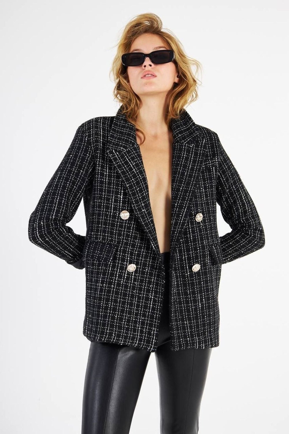 Pötikare Ekoseli Tüvit Chanel Astarlı Blazer Ceket