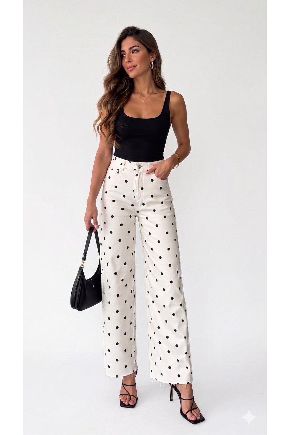 Premium Orijinal Markalı Puantiyeli Yüksek Bel Wide Leg Kadın Pantolon Jeans
