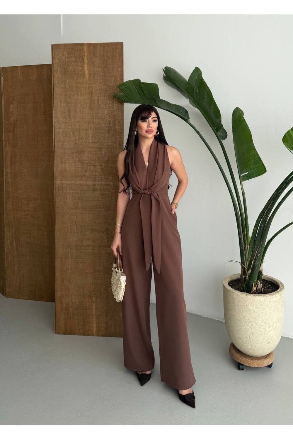 Premium Şal Yaka Bağlama Detaylı Şık ve Modern Kesim Kadın Tulum
