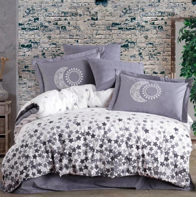 Hobby Çift Kişilik Poplin Nevresim Stars Gri
