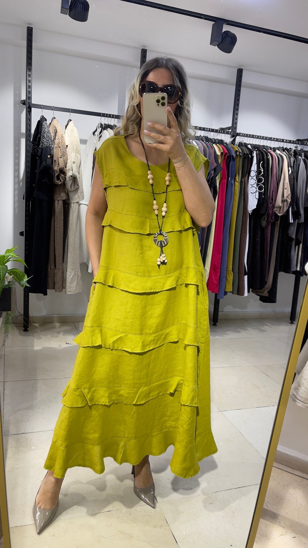 Lina Volanlı Keten Maxi Elbise