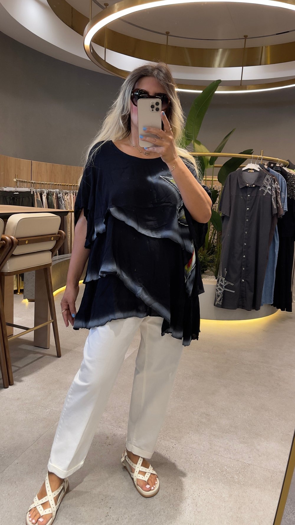 Volanlı Pamuklu Baskılı Bluz