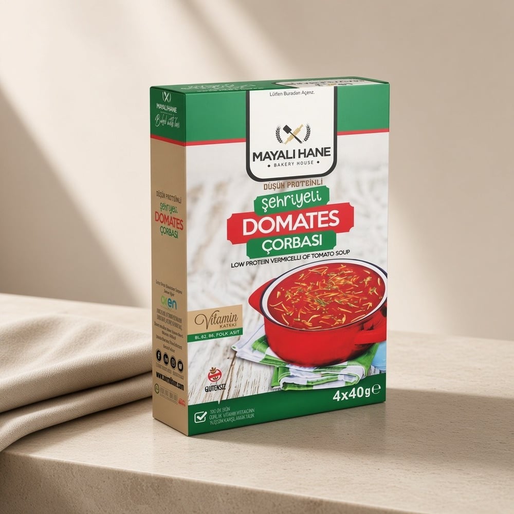 Mayalı Hane Düşük Proteinli Şehriyeli Domates Çorbası 4x40 gr