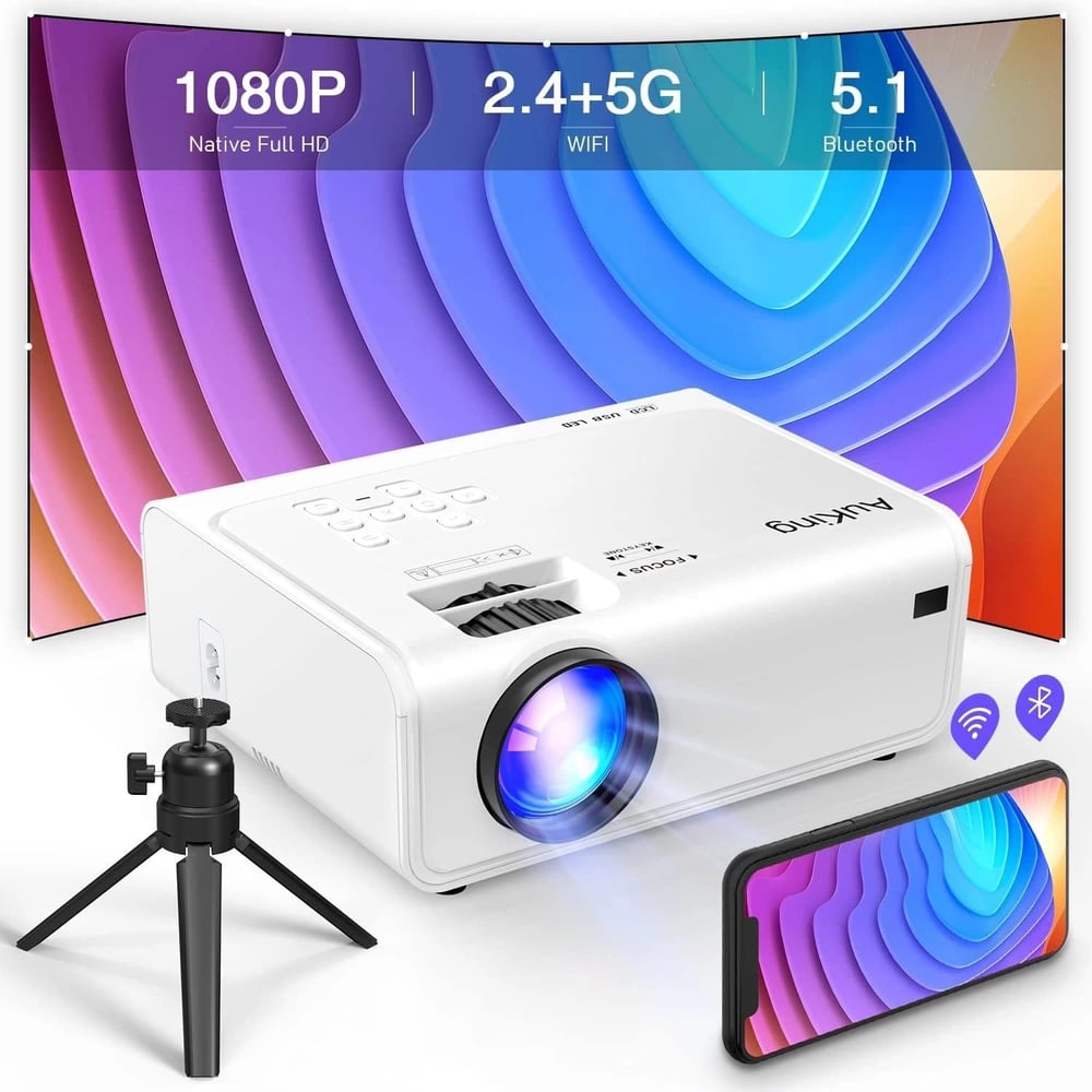Auking Projektör - WiFi ve Bluetooth - 5G 1080P - 4K Destekli, 6D/4P
