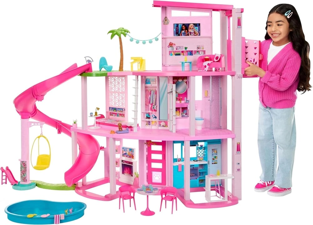 Barbie Dreamhouse, Havuz Partisi Bebek Evi, 75'ten Fazla Parça ve 3 Katlı Kaydırak