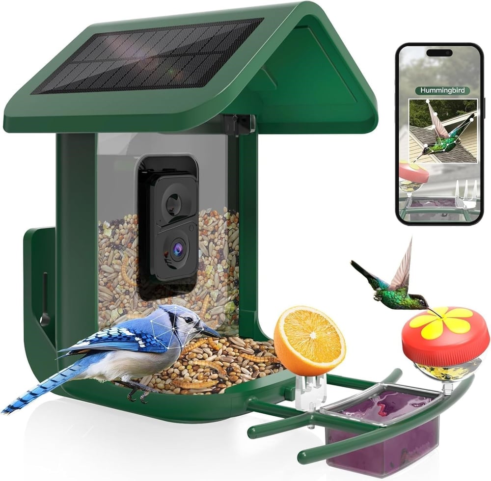 Onlyfly Güneş Enerjili Kameralı Kuş Yemliği: 2K Canlı Yayın Kamerası - Yeşil