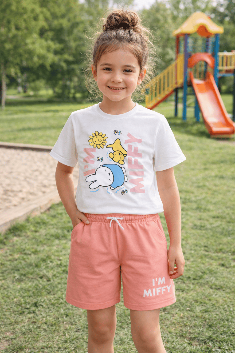 Beyaz Somon Kız Çocuk Tshirt-Şort Takım