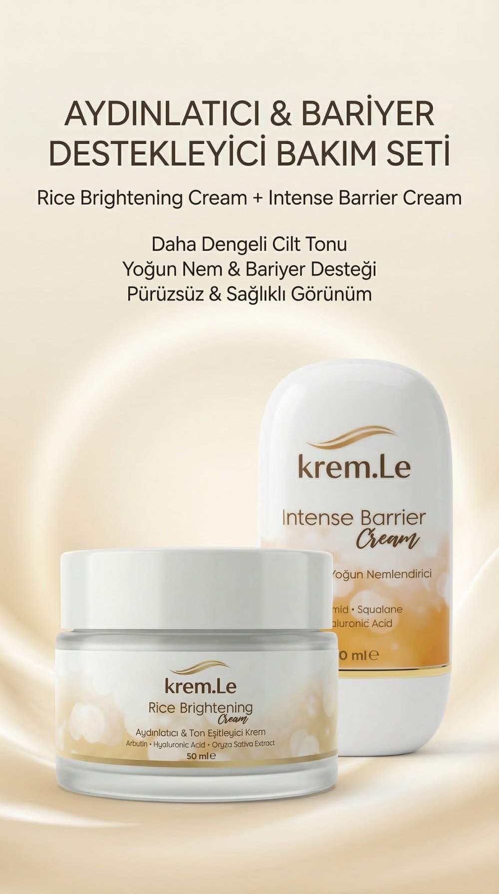 Rice Brightening Cream & Intense Barrier Cream - Cilt Beyazlatıcı Ton Eşitleyici Nemlendirici Set