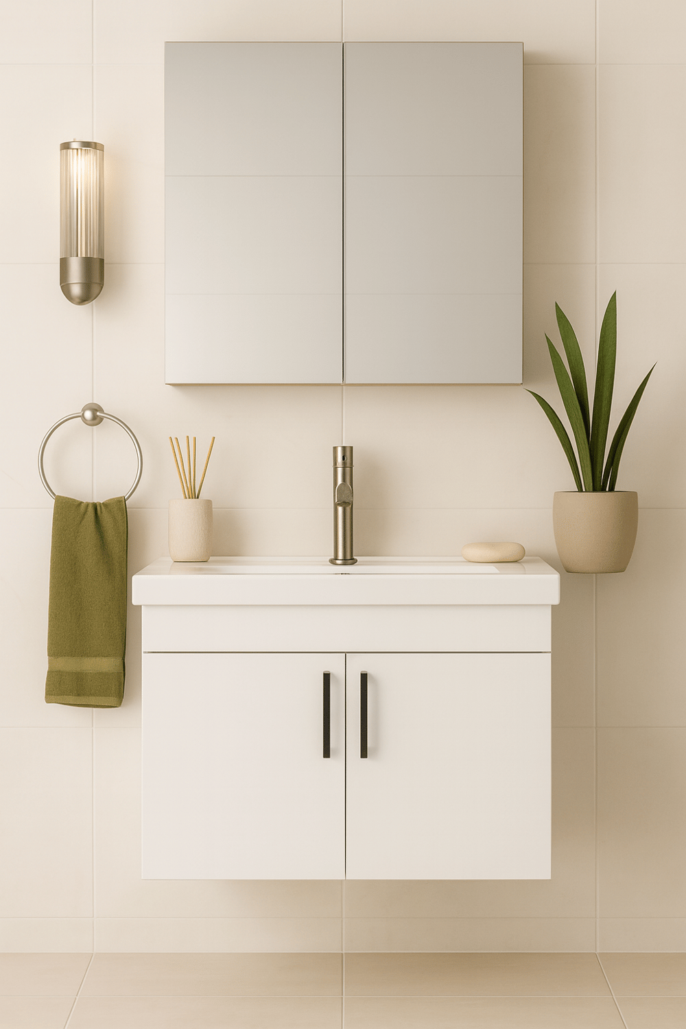 Luna 65 cm Aynalı ve Lavabolu Banyo Dolabı