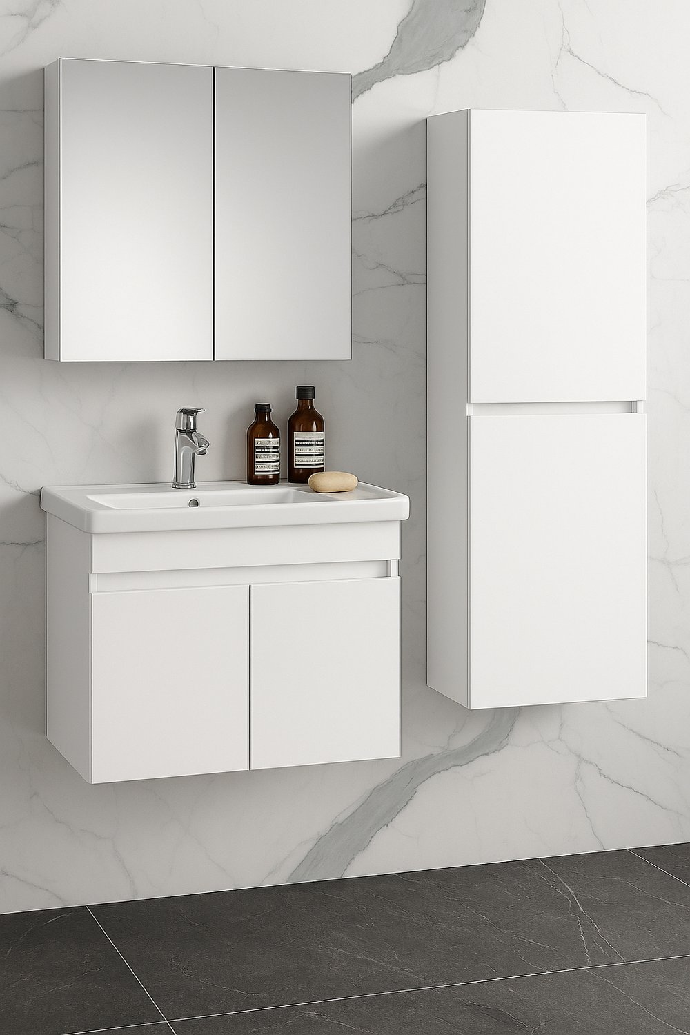 Vienna 80 cm Aynalı ve Lavabolu Banyo Dolabı Set