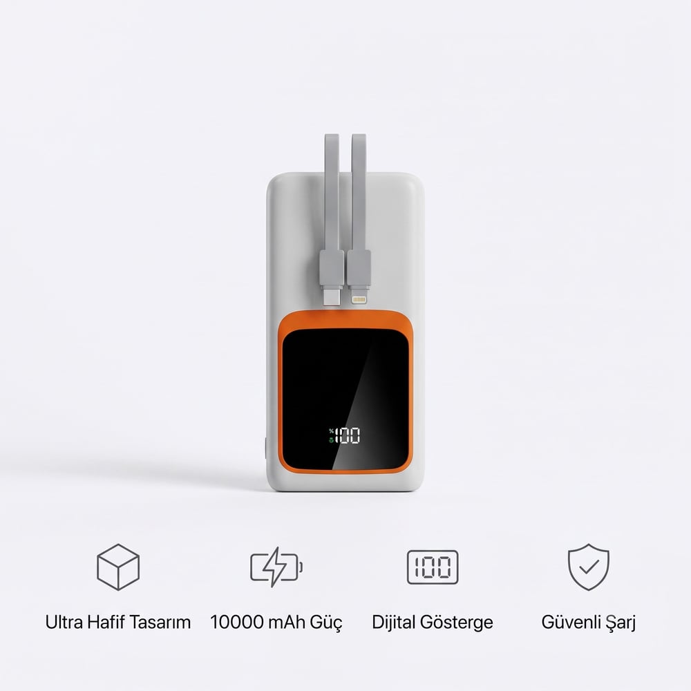 10000 mAh Akıllı Powerbank - Ultra Hafif, Dijital LED Göstergeli