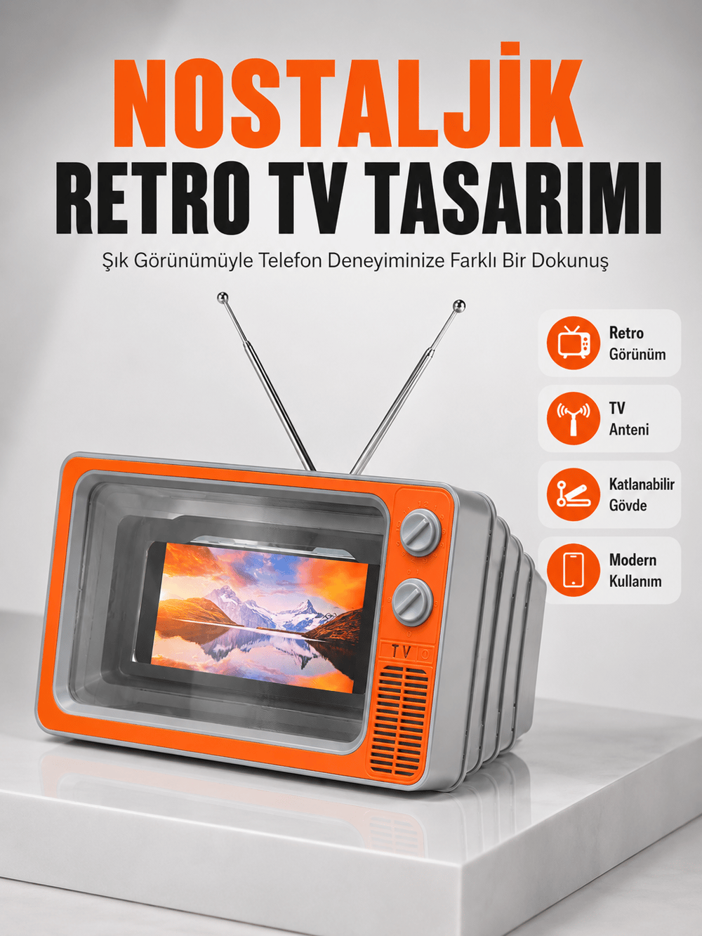 12 İnç Telefon Ekran Büyütücü Retro TV Tasarımlı HD Fresnel Lens Taşınabilir Mobil Ekran Büyütücü