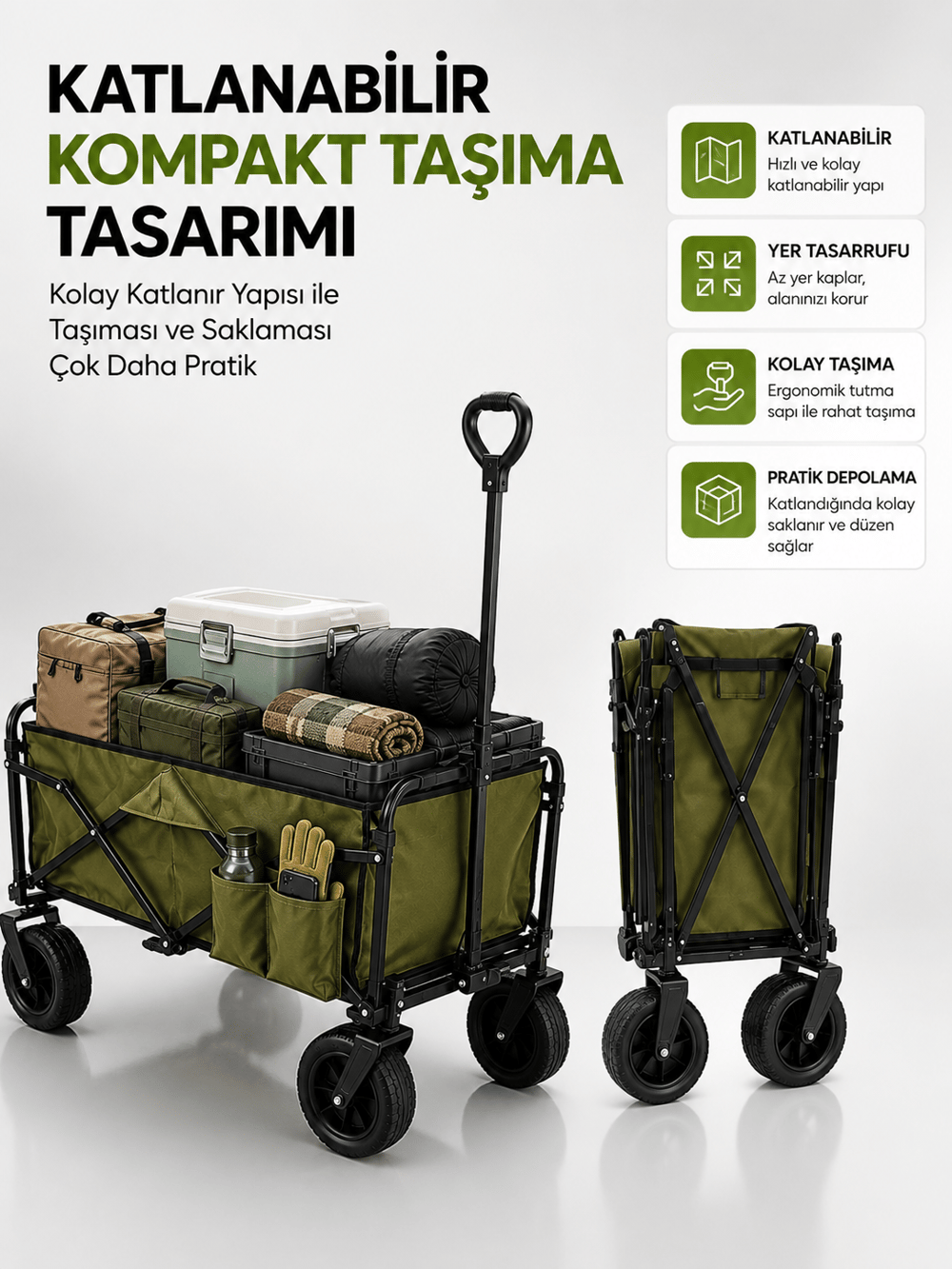 130 KG Taşıma Kapasiteli Katlanabilir Wagon Taşıma Arabası