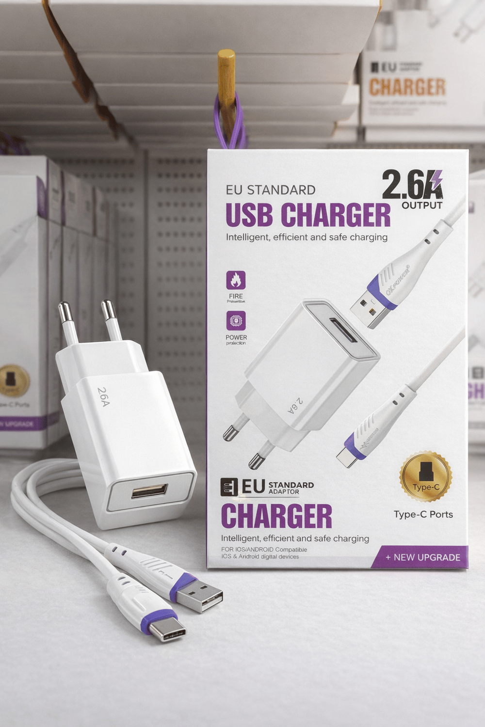 2.6A USB Sarj Adaptoru + Type-C Sarj Kablosu (EU)