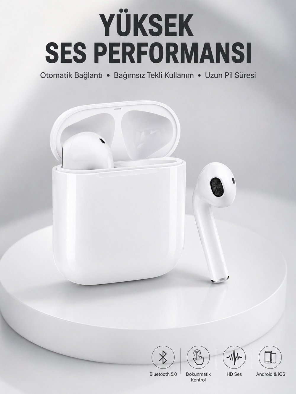 2. Nesil Bluetooth Android ve İOS Uyumlu Kablosuz Kulaklık Çağrı Cevaplama