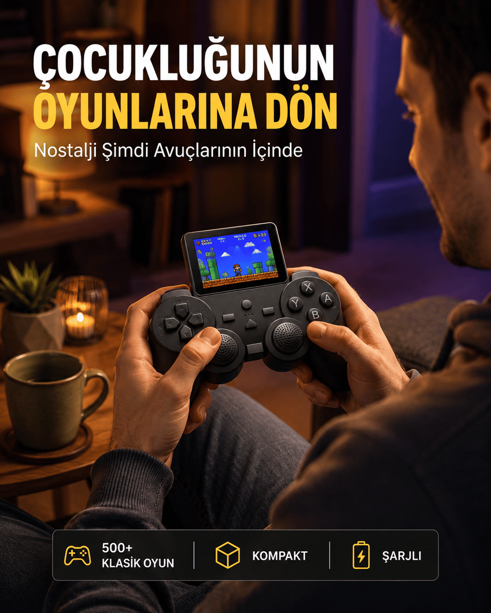 2.4 İnç HD Renkli Ekranlı 500-in-1 Taşınabilir Retro Oyun Konsolu, Kablolu TV Bağlantısı ve Uzun Pil Ömrü