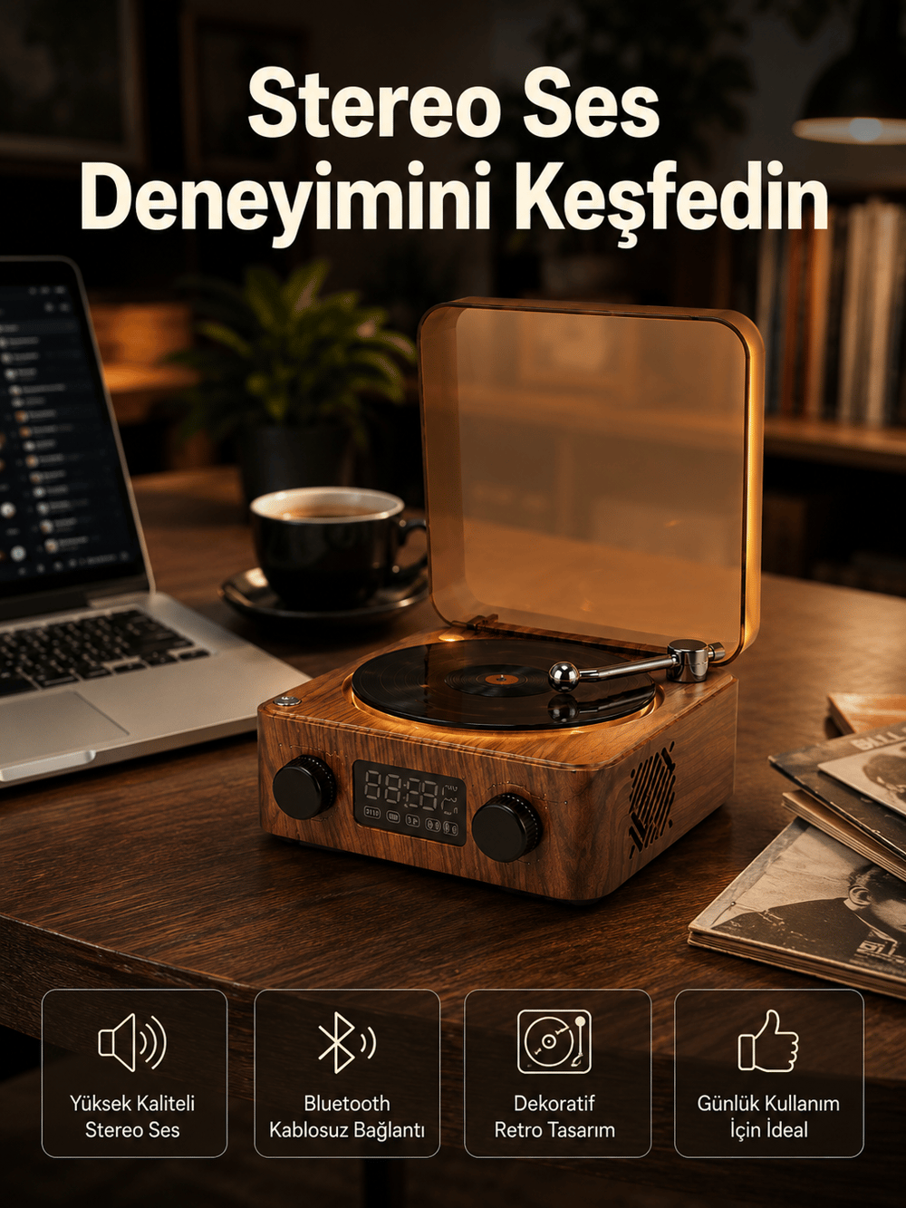 3-ü-1 Arada Bluetooth Hoparlör – Işıklı Saat ve Gece Lambası Yeni Nesil