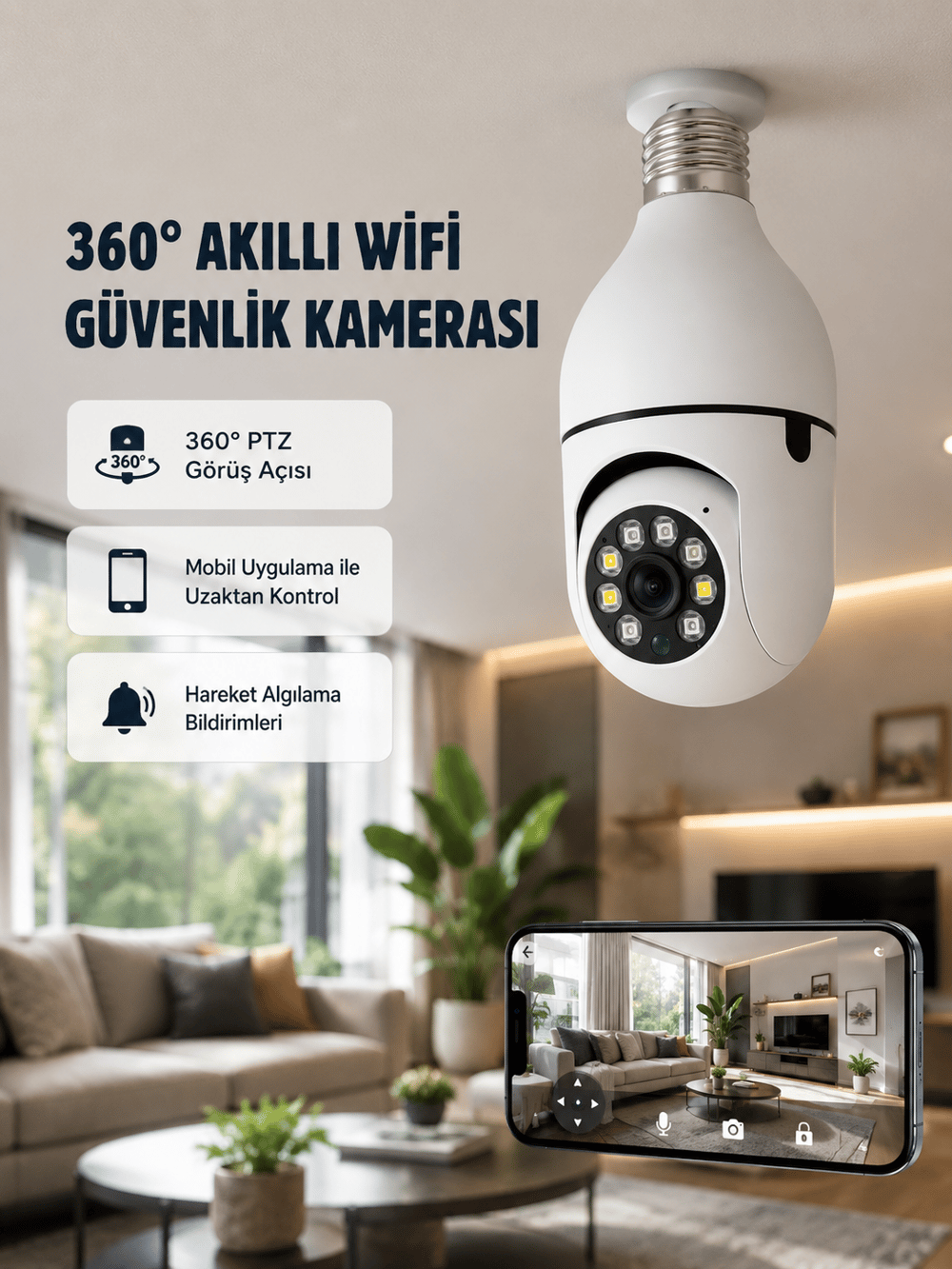 360 Derece Dönebilen Akıllı Duylu Kamera – PTZ, Uzaktan Kontrol, Hareket Algılama