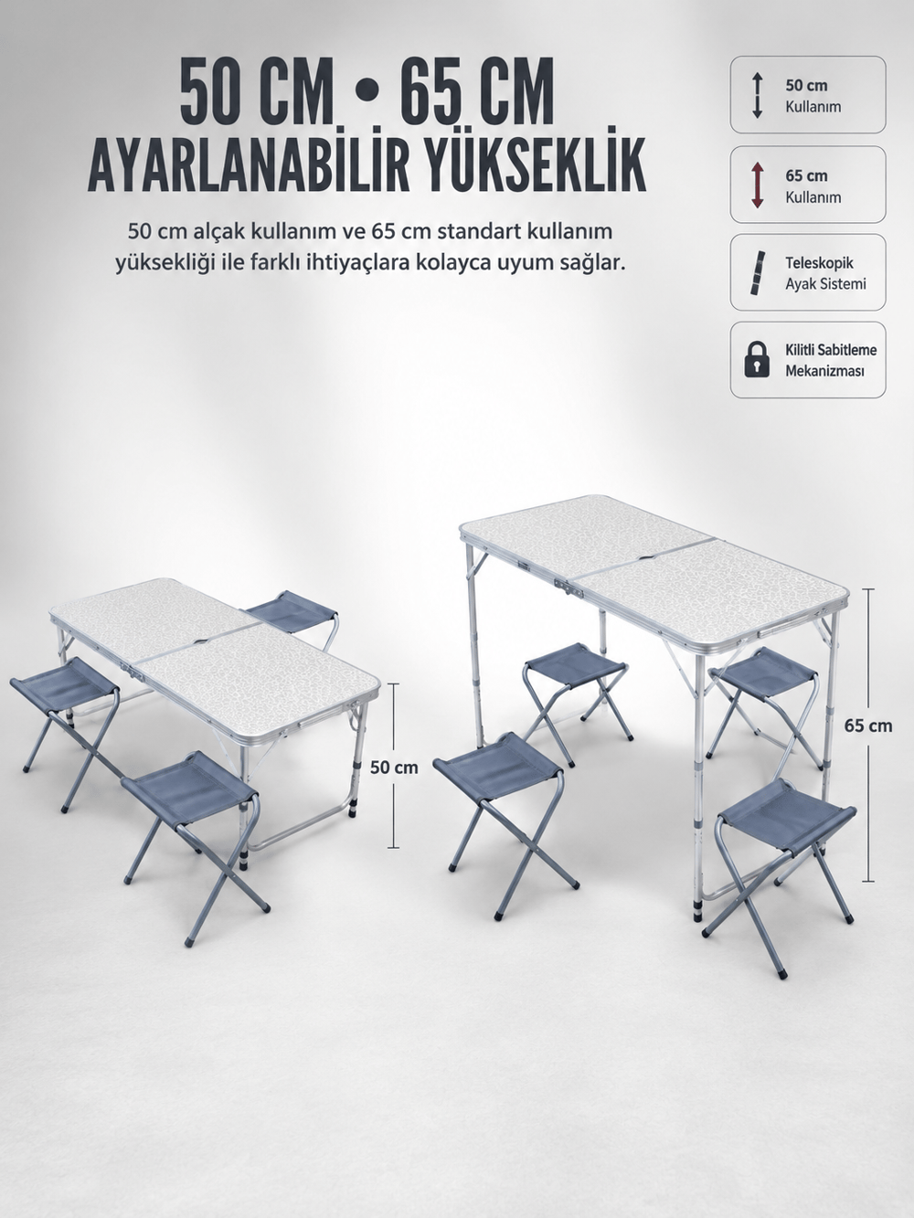 4 Sandalyeli Katlanabilir Kamp Masası Portatif Bahçe Kamp ve Piknik Masa Seti