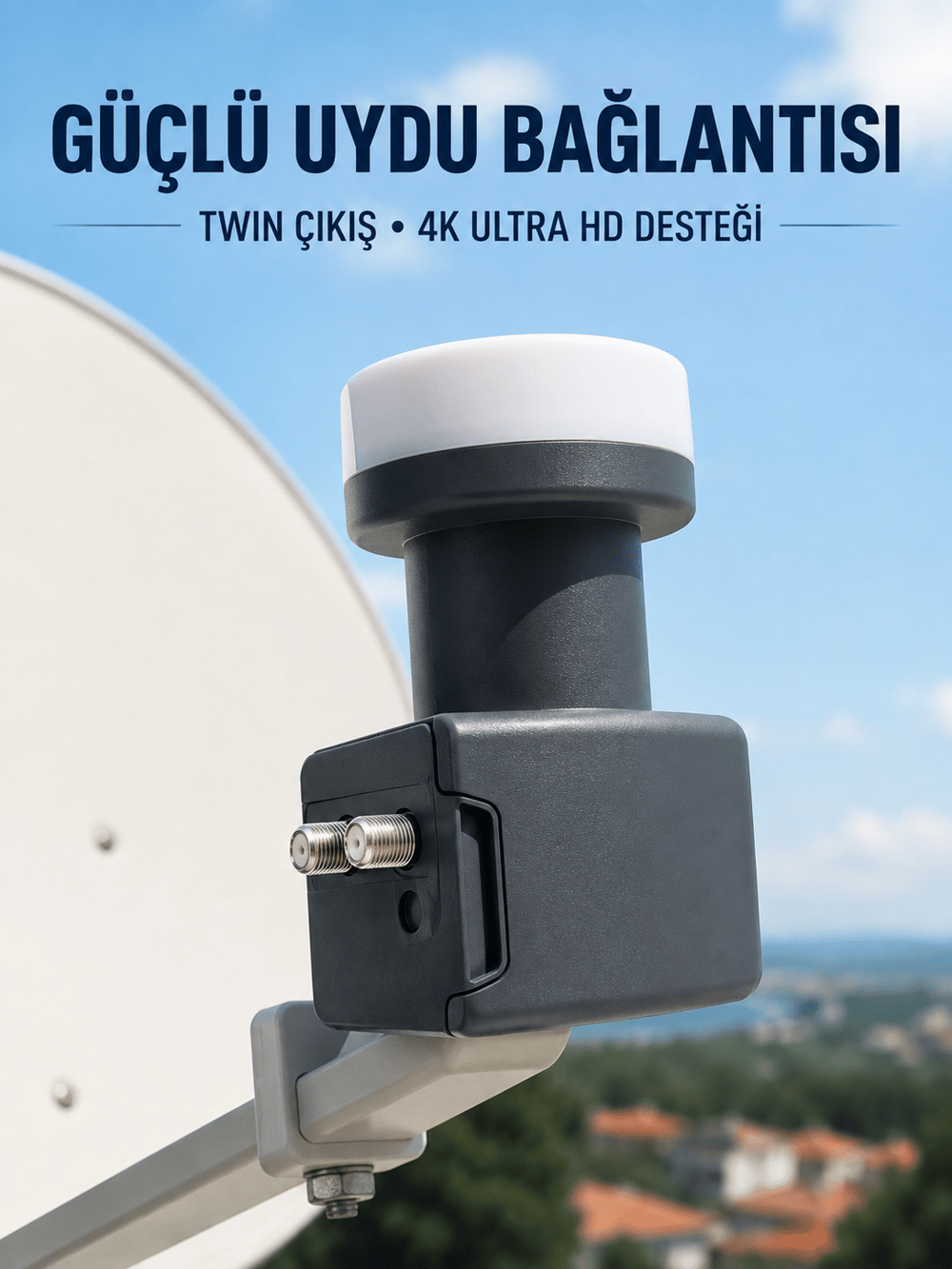 4K Ultra HD Twin LNB Çift Uydu Çıkışlı Ku Band Çanak Anten LNB 0.1 dB