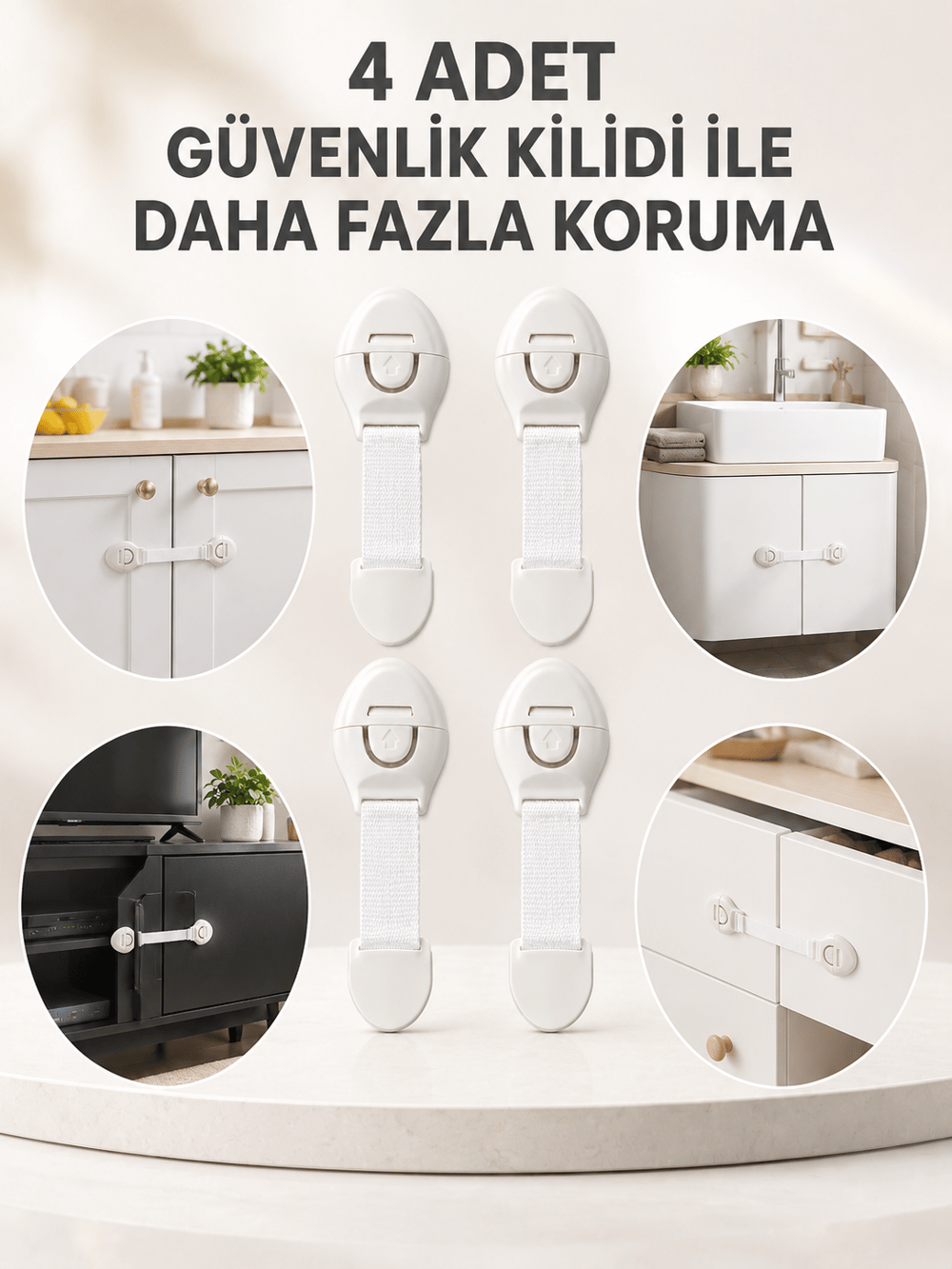 4'lü Esnek Kayışlı Çocuk Güvenlik Kilidi Pratik ve Güvenli Kullanım
