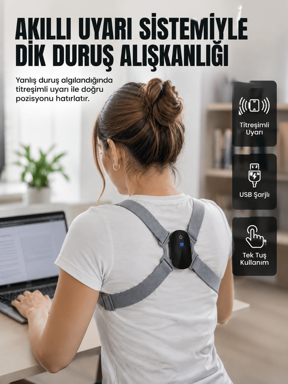 Akıllı Dik Duruş Düzeltici Titreşim Uyarılı Şarjlı Destek Cihazı
