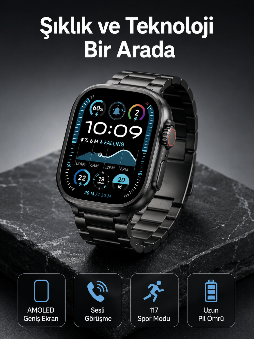 Akıllı Saat 3 Kordonlu Waterproof Adımsayar, Titreşim ve GPS Özelliği