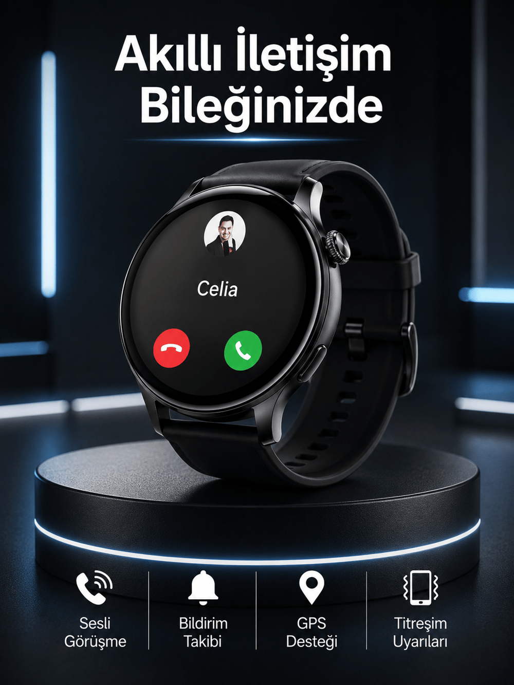 Akıllı Saat Bildirim Görme Amoled Ekran GPS Uyumlu Sesli Görüşme
