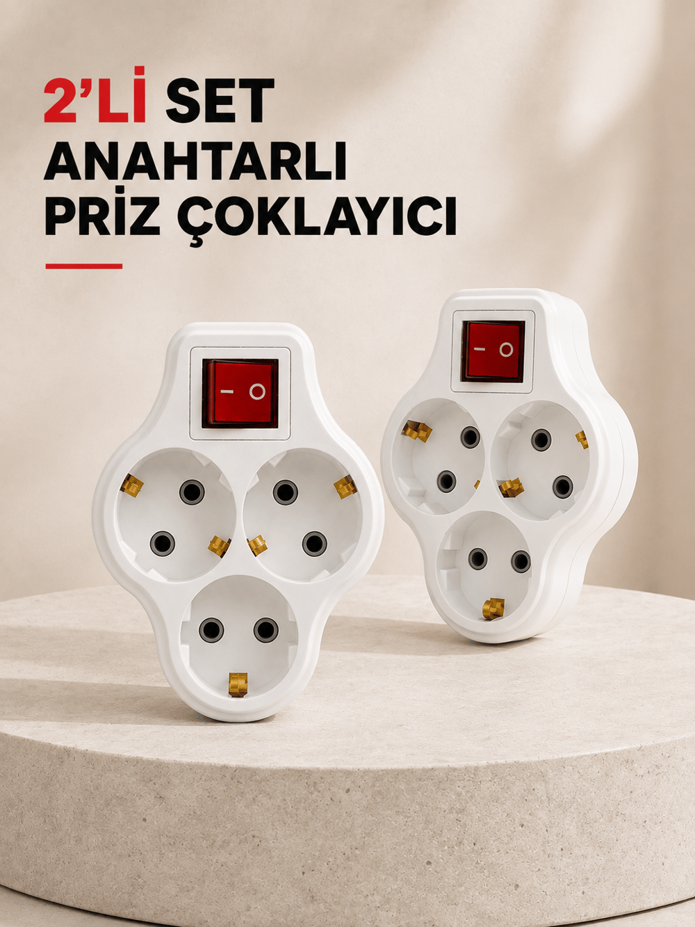 Anahtarlı 3 Çıkışlı Priz Çoğaltıcı Ev Ofis İçin Kablosuz 2’li Avantajlı Set