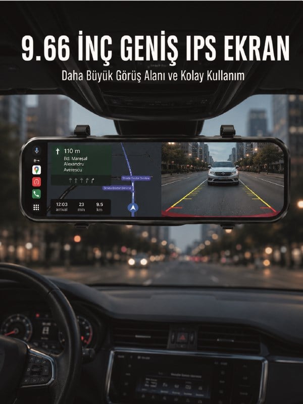 Araç İçi Ayna Carplay Dokunmatik Multimedya ve Kamera Kayıt Ekranı