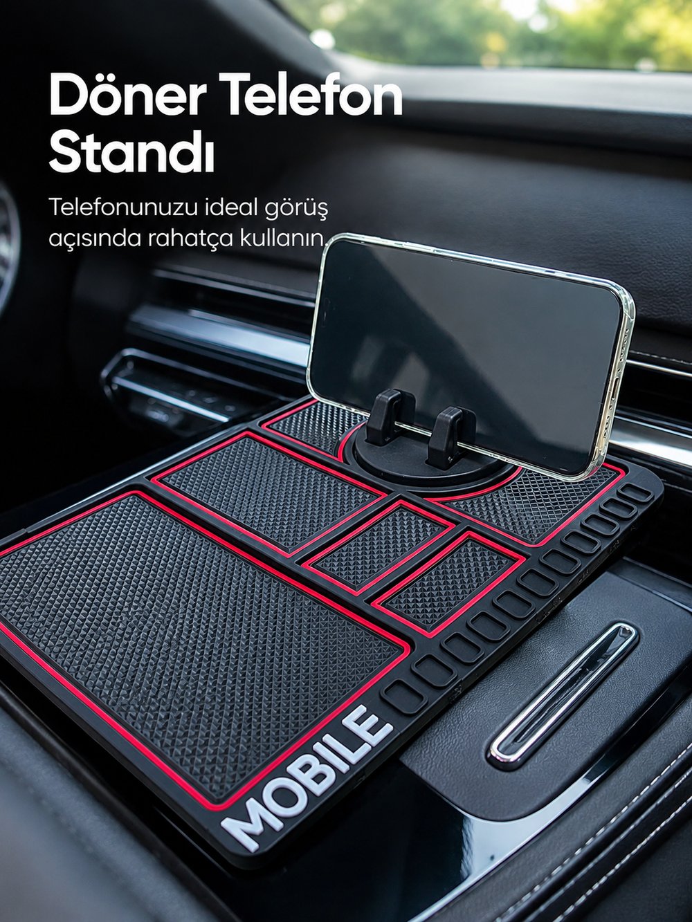 Araç Konsol Organizeri Kaydırmaz Silikon Telefon Standlı Saklama Matı