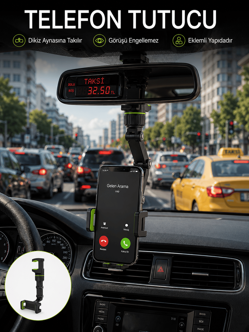 Ayarlanabilir Dikiz Aynası Telefon Tutucu Görüş Açısını Engellemeyen Araç Aparatı