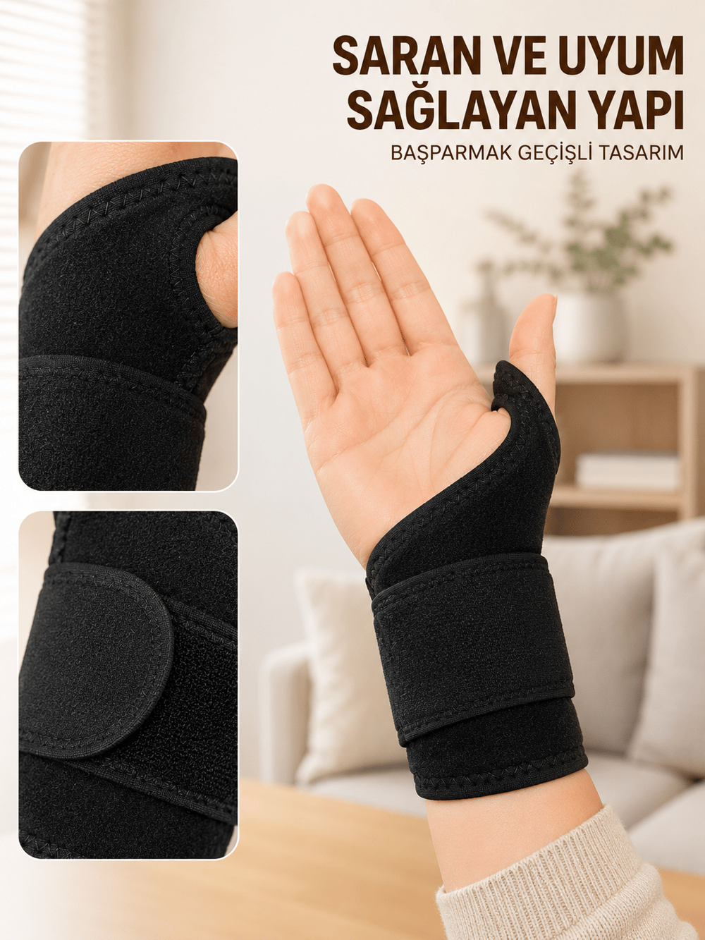 Ayarlanabilir El Bilek Bandajı Başparmak Geçişli Bilek Desteği Günlük ve Spor Kullanım