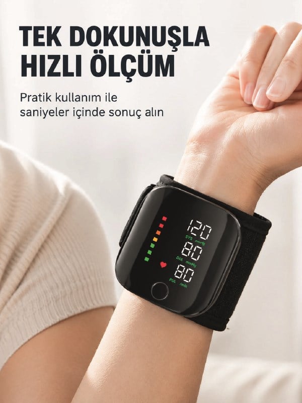 Bilekten Dijital Tansiyon Ölçer Geniş Ekran ve Kolay Okunabilir Gösterge
