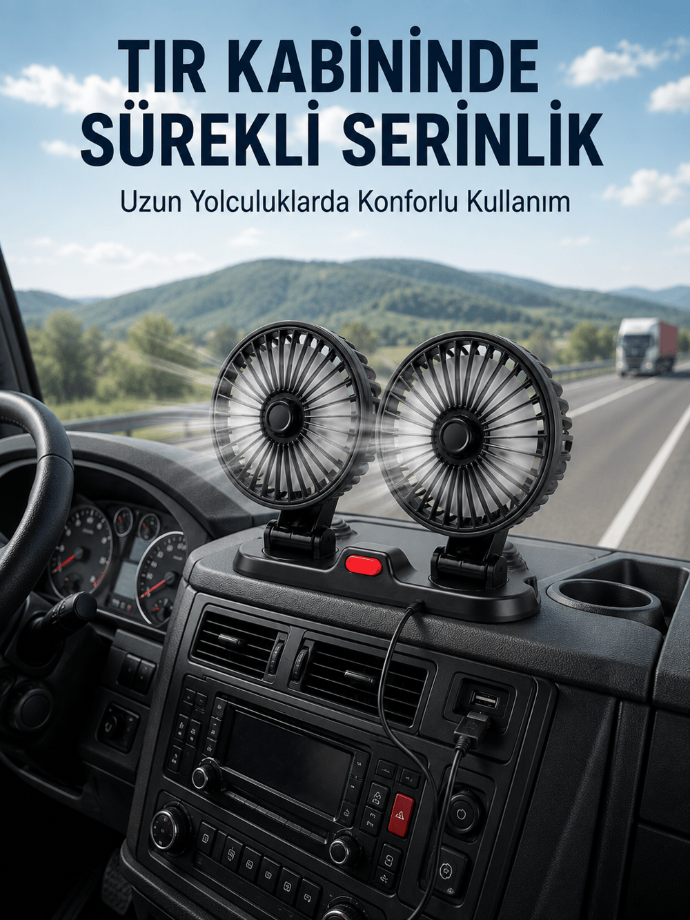 Çift Başlıklı Araç İçi USB Vantilatör Soğutucu Fan