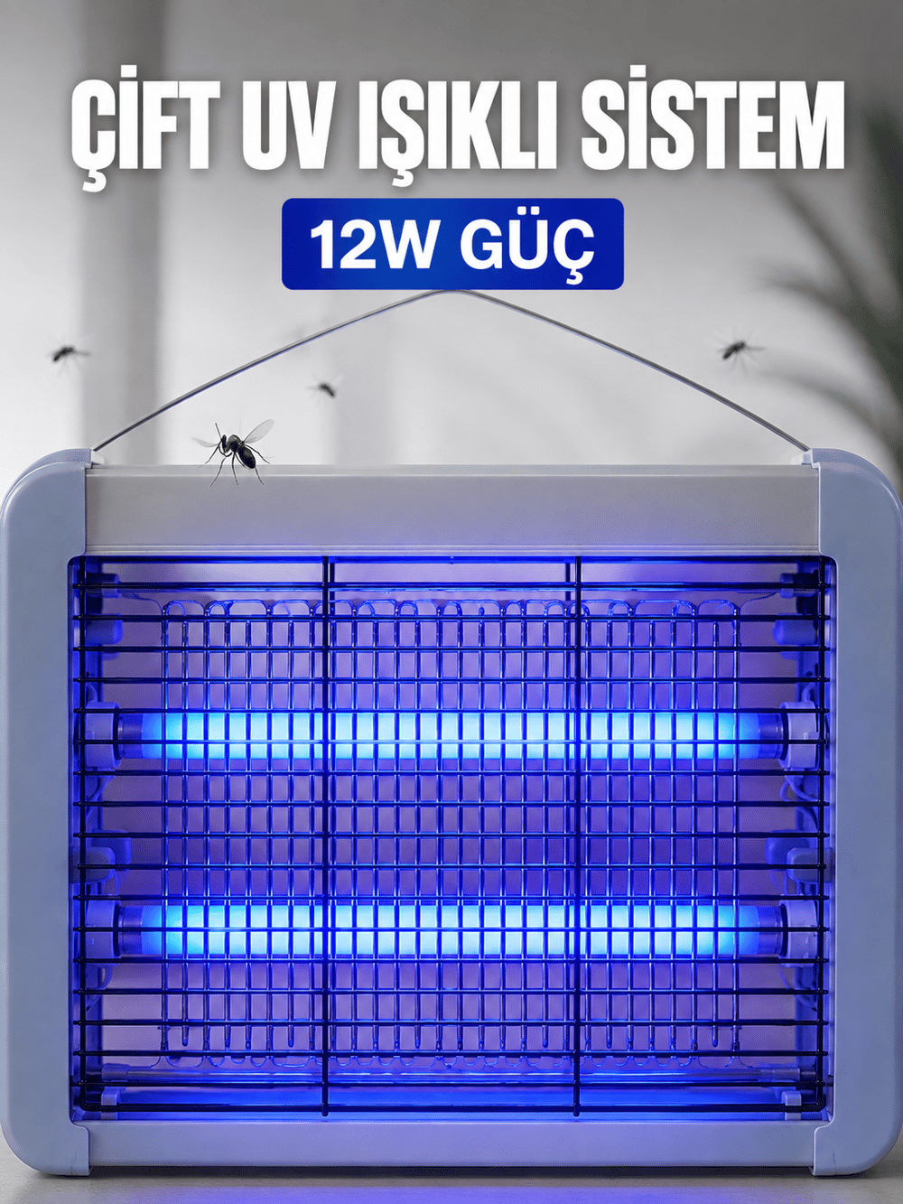 Elektrikli Sinek ve Sivrisinek Öldürücü 12W Çift UV Işıklı Böcek Lambası