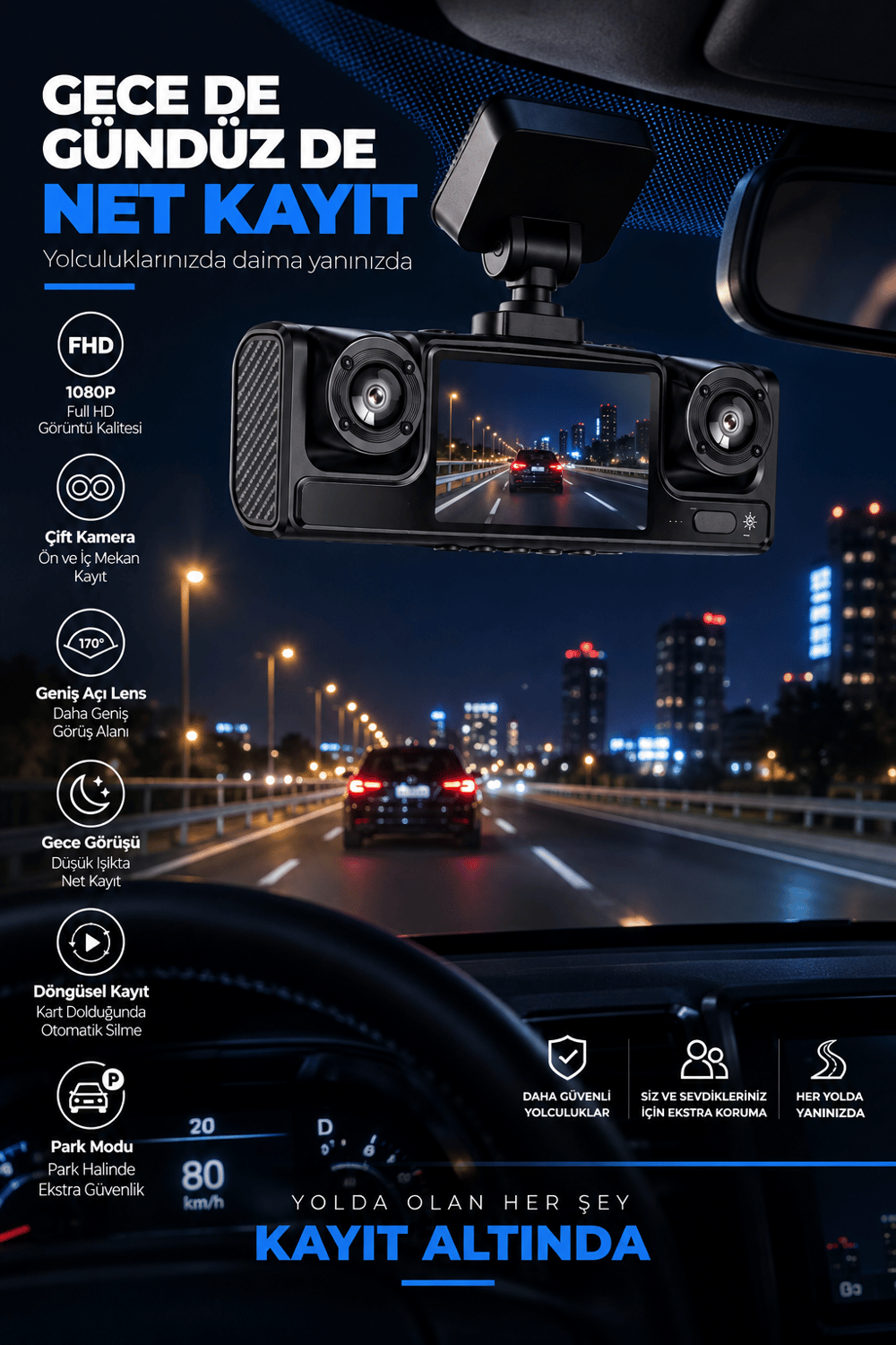 Full HD 1080P Döngüsel Kayıtlı Araç Kamerası