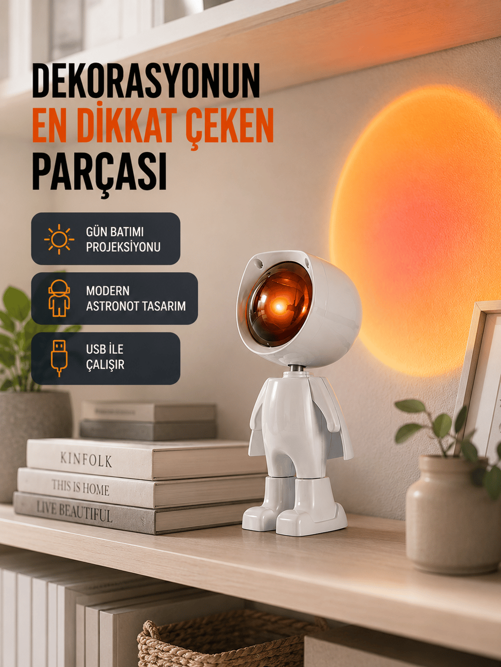 Gün Batımı Efekti Sunan Astronot LED Masa Lambası Yeni Nesil