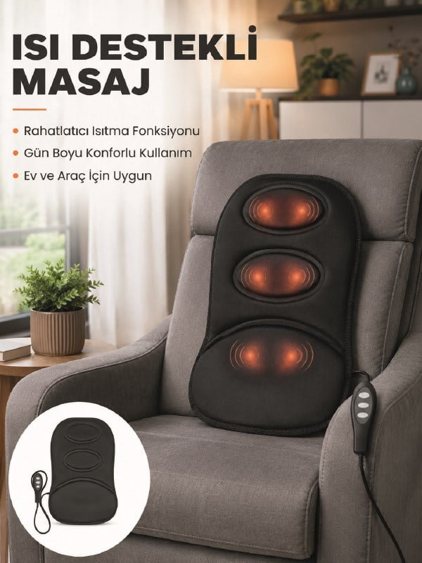 Isıtmalı Masaj Minderi  Masaj Motoru, Kablolu Kumanda ve Çoklu Masaj Modu