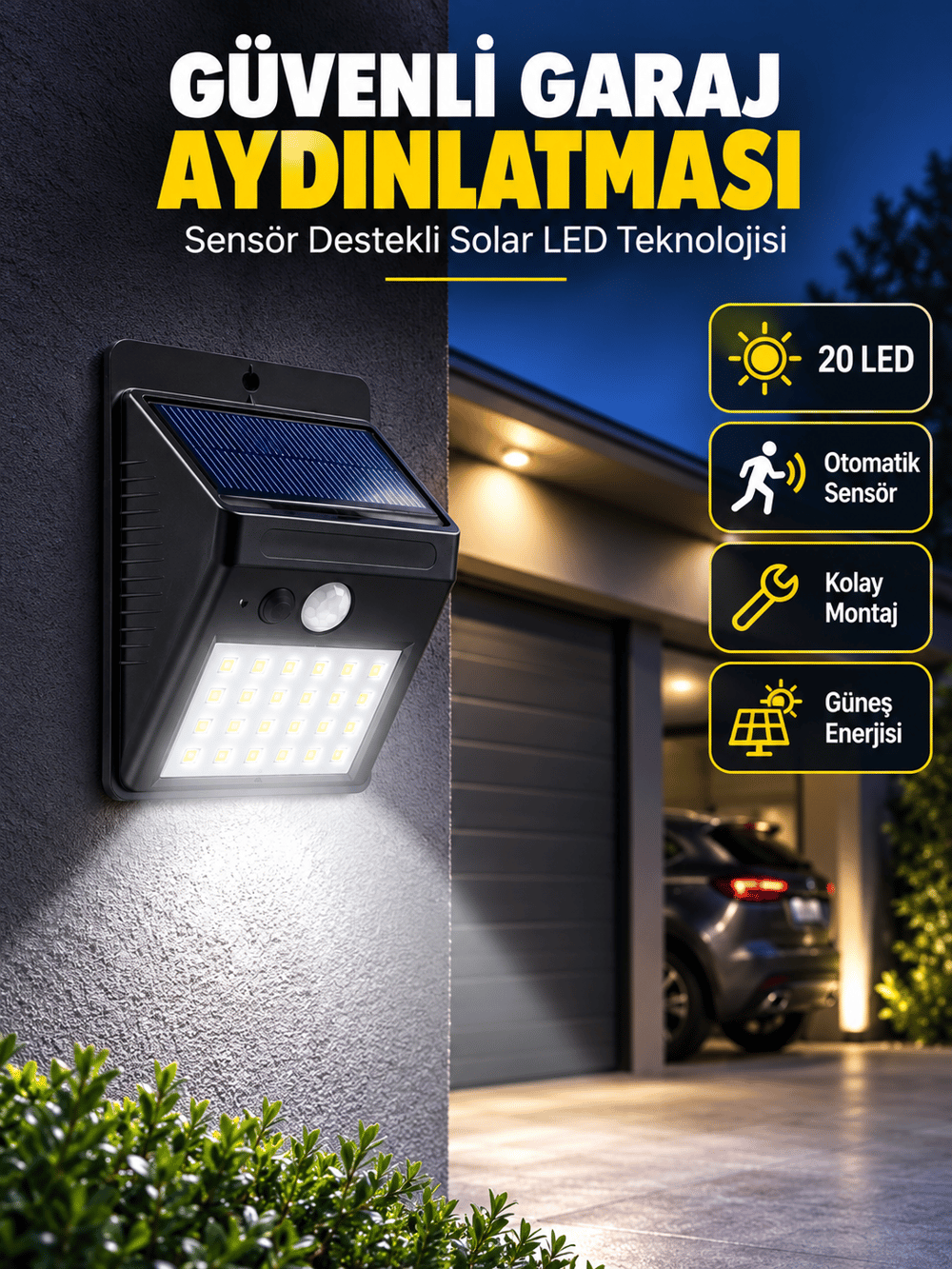 Kablo Gerektirmeyen Solar LED Bahçe ve Veranda Işığı Yeni Nesil
